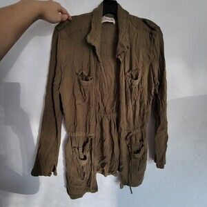 Cleobella Brown Pocket Front Long Sleeve Belted Light Cardigan Jacket Size Small